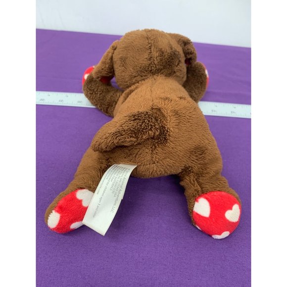 2016 Animal Adventures Brown Dog Red with White Hearts Paws Ears Plastic Eyes la - Picture 5 of 9